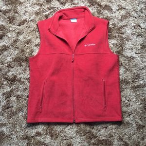 Columbia Vest Mens Large Red Outdoor Fleece Pockets Camping Sleeveless